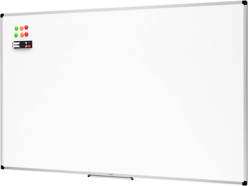 Amazon basics - Pizarra blanca magnética con bandeja para rotuladores y marco de aluminio, 60 x 90 cm