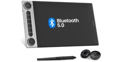 Tableta Gráfica con Controladores de Doble Dial, 6 Teclas Programables, Tableta de Dibujo Gráfico Inalámbrico Bluetooth 5.0